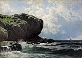 Alfred Thompson Bricher Wall Art - Rocky Head with Sailboats in Distance